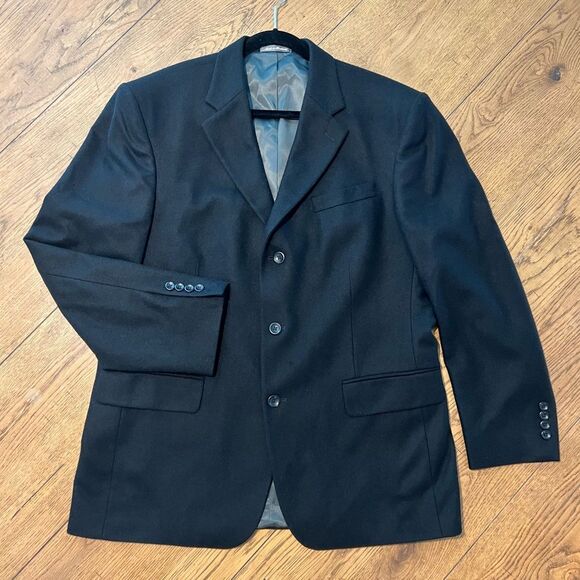 Oscar De La Renta Men's Coat Black Wool/Cashmere Blend Blazer/Overcoat Size 42R - Picture 1 of 11